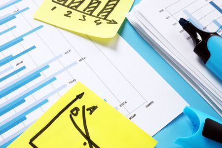 Financial report for audit. Stack of papers with business charts.の写真素材