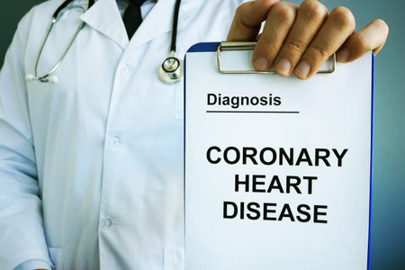 Coronary heart disease CHD diagnosis in the hands.