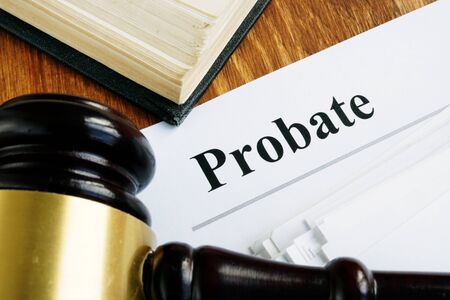 Probate sign, stack of papers and gavel.の写真素材