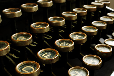 Closeup of retro antique typewriter keys. Content marketing concept.