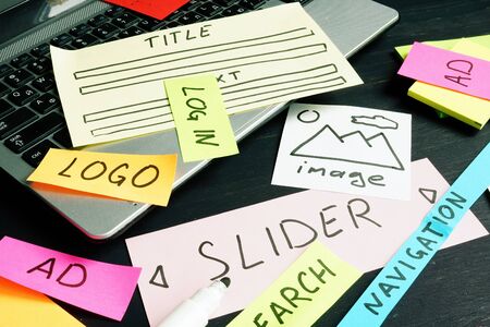 Planning website with application parts for creating design.の写真素材