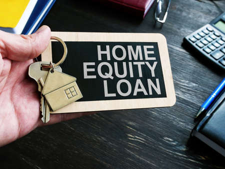 Home Equity Loan sign and key for house.の写真素材