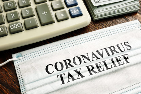 Coronavirus Tax Relief words on the medical mask.