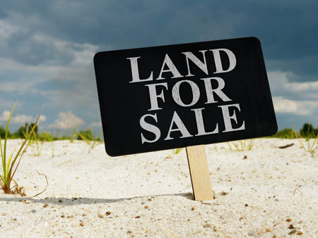 Land for sale. The sign is stuck in the ground.