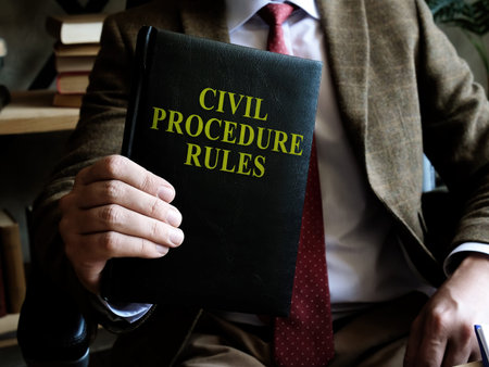 Civil Procedure Rules. Businessman holds a book in his hands.