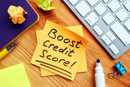 Boost credit score mark on the orange piece of paper.の写真素材