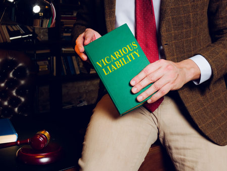 A lawyer holds a book about vicarious liability.