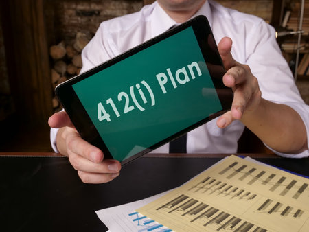 Pension 412i plan data on the tablet.の写真素材