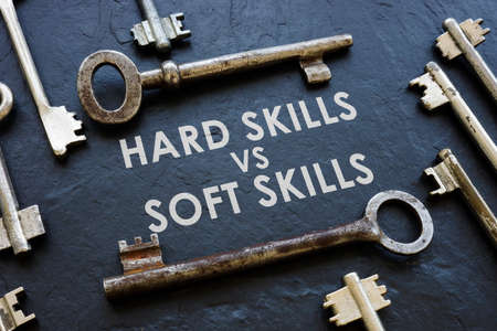 Hard skills vs soft skills and old metal keys.の写真素材