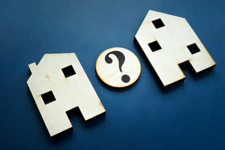 Compare houses for property assessment with question mark.の写真素材