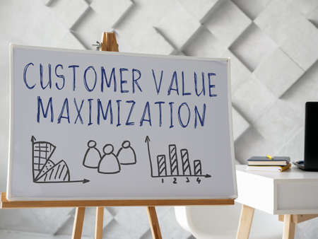 Whiteboard with CVM customer value maximization info.の写真素材