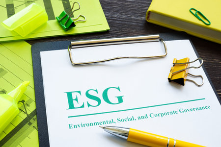 Papers about ESG Environmental, Social and Corporate Governance and notepad.