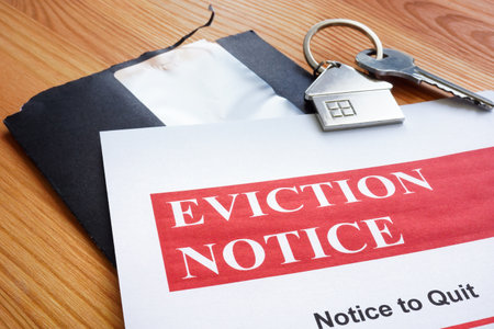 Open envelope and eviction notice to quit papers.の写真素材