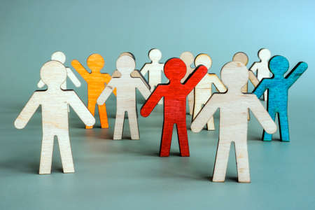 Uniqueness and difference for talent management. Unique figurines in the crowd.の写真素材