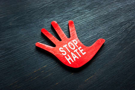 Stop hate phrase on the small hand.の写真素材