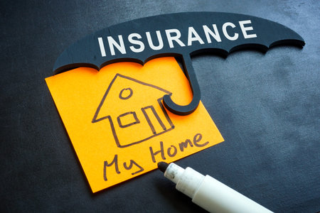 Home insurance concept. Umbrella and drawn house.