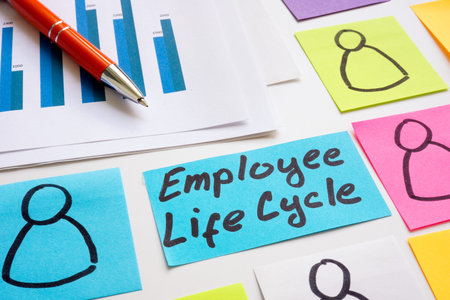 Employee life cycle phrase on the sticker.