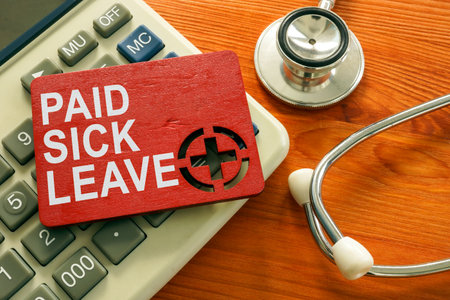 Paid sick leave words on the red plate.の写真素材
