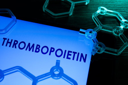 Info about Thrombopoietin on the screen and chemical models.