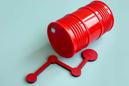 Oil price rise concept. Red barrel and rising arrow.の写真素材