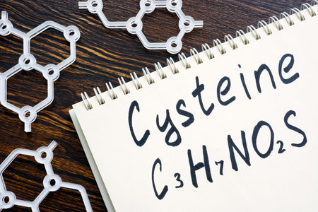 Cysteine with handwritten chemical formula in the notepad.