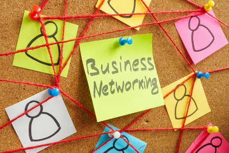 Business networking concept. Stickers connected by a rope.の写真素材