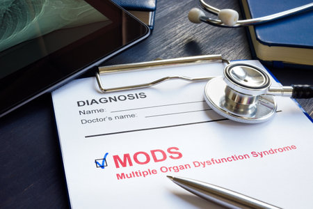 Diagnosis MODS multiple organ dysfunction syndrome and pen.の写真素材