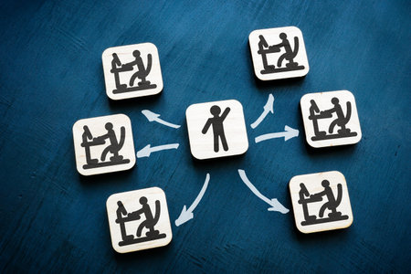 Plates with figures and boss. Delegating concept.の写真素材