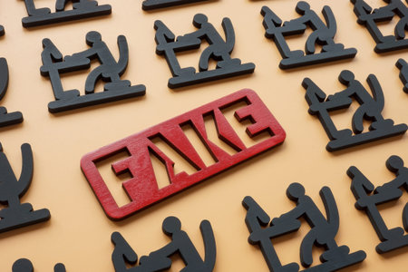 Internet disinformation concept. Word fake and figures as troll factory.の写真素材