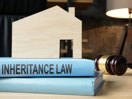 Inheritance law book and model of house.