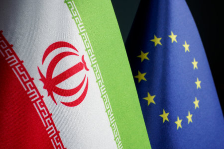 Flags of Iran and EU Europe Union.の写真素材