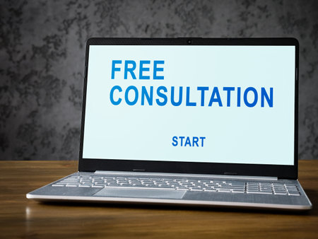 Open laptop for free online consultation on the desk.の写真素材