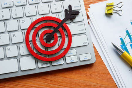 Online Ads targeting concept. The target is on the keyboard.の写真素材