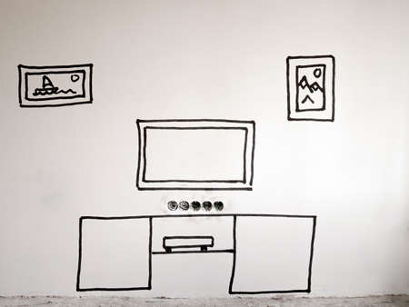 Interior layout of the room. Furniture painted on the wall during the renovation of the apartment.の写真素材