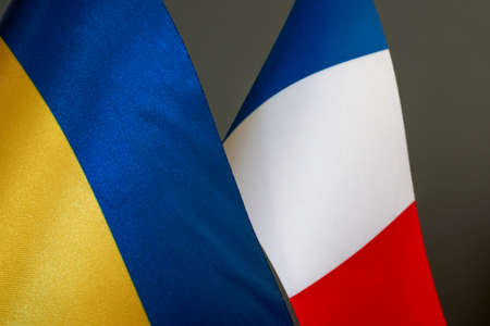 Flags of Ukraine and France. Political Relations.の写真素材