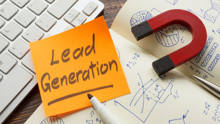 Lead generation sign and magnet on the notebook.