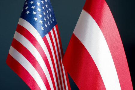 Close up of USA and Austrian flags.
