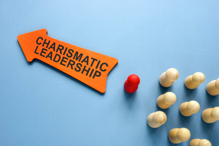 Arrow with words Charismatic leadership and figurines.