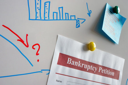 Bankruptcy petition is attached to the whiteboard.の写真素材