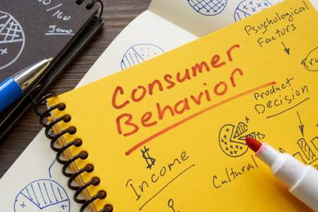 Consumer behavior inscription on the yellow page and marks.の写真素材