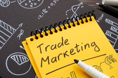 Marks with charts about trade marketing on the page.の写真素材