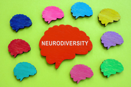 Colorful brains and one with inscription Neurodiversity.の写真素材