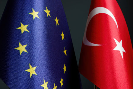 Flags of EU and Turkey near each other.
