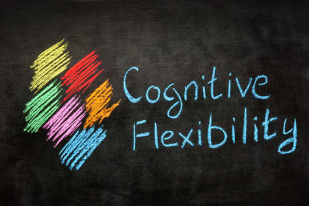 Handwritten inscription Cognitive flexibility on a blackboard.の写真素材