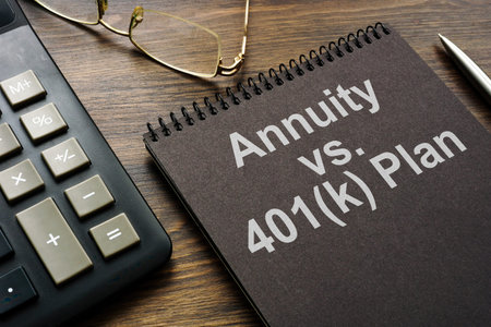 Annuity vs 401k plan sign. Pension choosing concept.