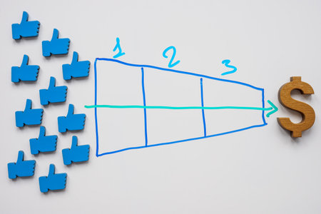 Whiteboard with marketing funnel for lead generation in social media.の写真素材