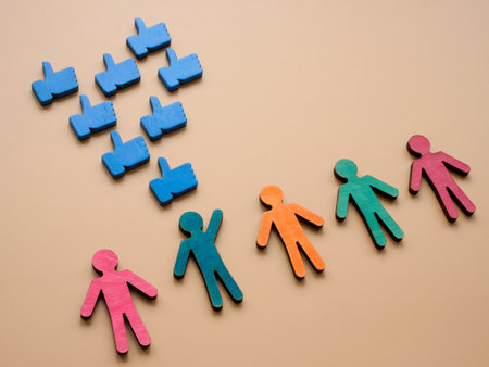 Social media influencer concept. Figures and like symbols.の写真素材