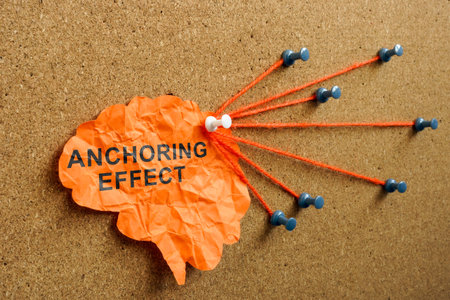 Paper brain with sign anchoring effect and pins.の写真素材