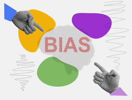 Symbolic collage about bias with hands and brain.の写真素材