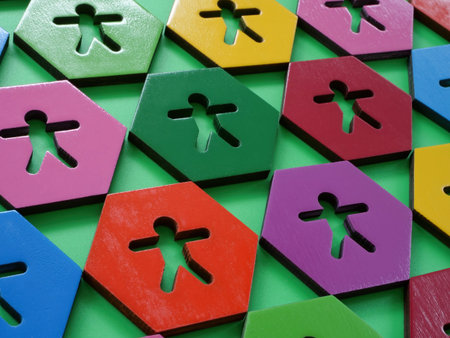 Multi-colored hexagons with figures. Cultural humility concept.